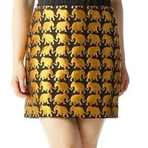 J Crew Women's Black Gold Mini Skirt Elephant Jacquard Lined 0